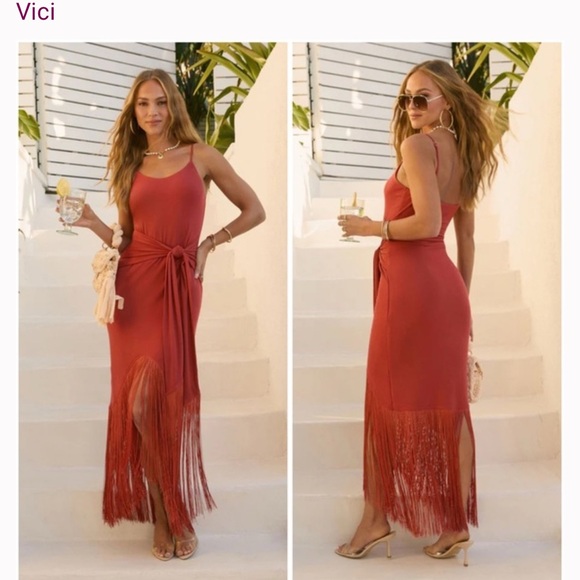 Vici Terracotta Fringe Maxi Dress - Picture 1 of 5